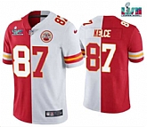 Men's Kansas City Chiefs #87 Travis Kelce Red & White Split Super Bowl LVII Patch Limited Stitched Jersey,baseball caps,new era cap wholesale,wholesale hats